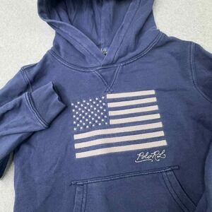 Polo Ralph Lauren‎ Navy Blue Hoodie Sweatshirt American Flag Spell Out Boys Sz 5